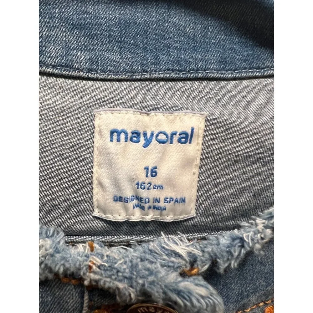Mayoral | Denim Jean Jacket Embroidered‎ Flowers Sz 16 Girls
